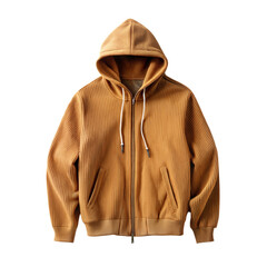 white drop shoulder drawstring hooded thermal lined corduroy jacket, png format, shopping and advertising concept, mockup 