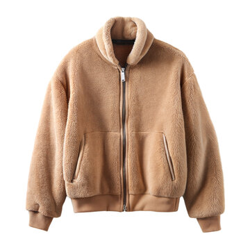  zipper front drawstring detail teddy jacket, png format, shopping and advertising concept, mockup 