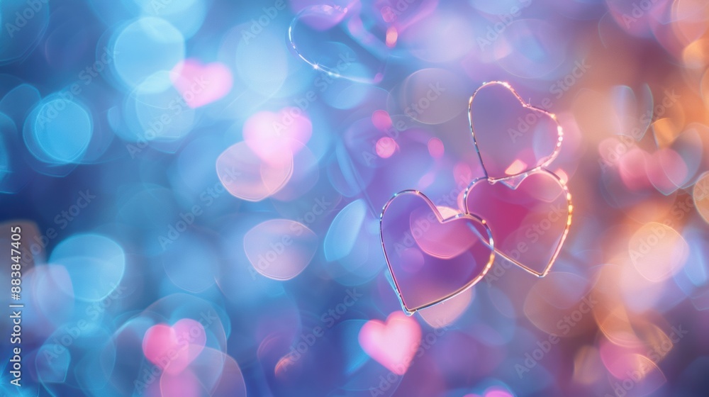 Poster romantic heart shapes with colorful bokeh lights creating a dreamy and enchanting atmosphere perfect