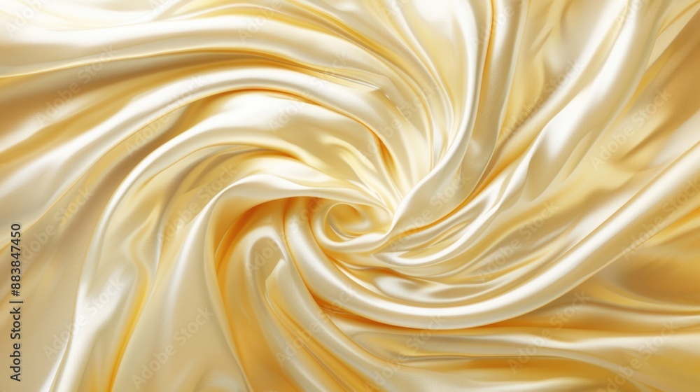 Poster a close-up of swirling golden silk fabric with a luxurious and smooth texture, creating a rich and e
