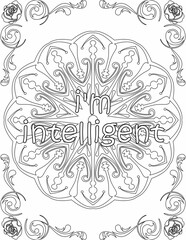 Printable mandala coloring page for kids and adults with affirmation quote for self talk and self care. it helps to succeed and struggle against life to enjoy the tough journey
