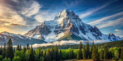 A breathtaking landscape with a majestic mountain peak and a clear sky , adventure, wanderlust, travel, exploration