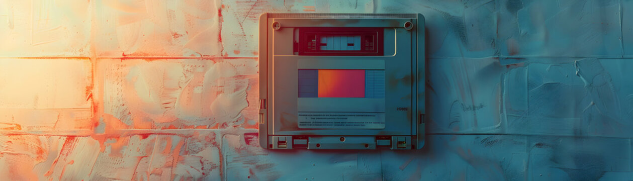 Vintage Floppy Disk with Obsolete Certificate and Old Computer on Dreamy Background | Photo Stock Concept for Nostalgic Technology and Outdated Data Storage