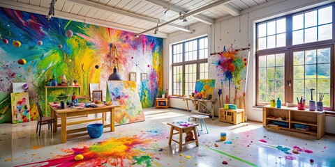Abstract and unconventional paint splatters in a design studio, avant-garde, nonconformist, rebellious