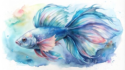 Fototapeta premium Elegant watercolor portrait of a majestic Betta fish.