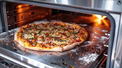 A high-tech pizza oven with precise temperature control and automated slicing