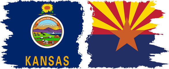 Arizona and Kansas states grunge brush flags connection, vector