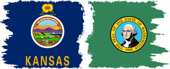 Naklejka premium Washington and Kansas states grunge brush flags connection, vector