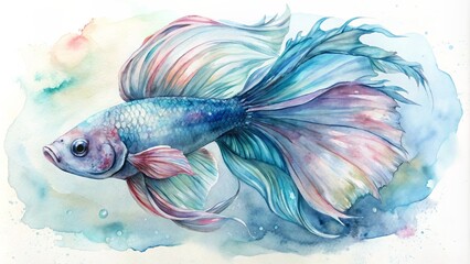Fototapeta premium Elegant watercolor sketch of a Siamese fighting fish.