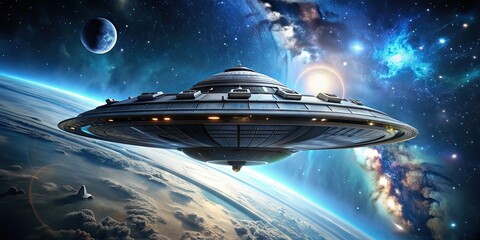 Futuristic alien spacecraft floating in deep space, alien, spaceship, technology, extraterrestrial