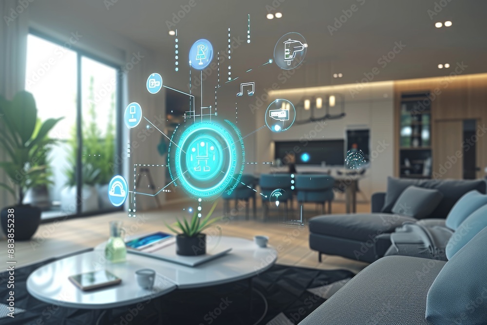 Aufkleber an image of a technologically advanced smart home with integrated smart devices, integrated smart ho