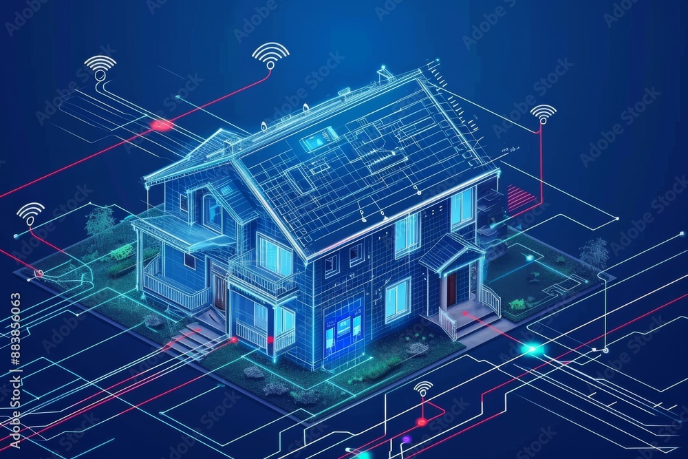 Aufkleber integrated smart home system controlling everything, a modern smart home with automated systems for 