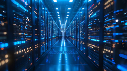 Connection network in servers data center room storage. Generative AI