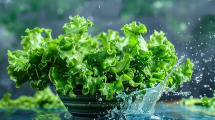 Organic hydroponic farm yields fresh green lettuce for salads. Organic farming and healthy food concept.