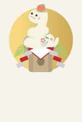 年賀　2025　はがきテンプレート　フレーム　鏡餅　巳年　巳　へび　かわいい　シンプル　背景　イラスト