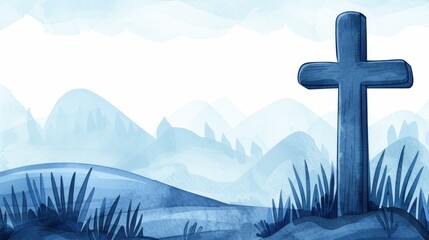 Beautiful watercolor illustration of Good Friday with a cross standing on a hill.
