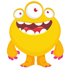 Funny cartoon monster character. Illustration of cute and happy alien creature for Halloween party decoration or package design. Vector isolated