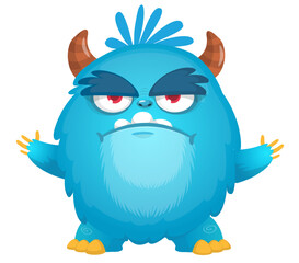 Funny cartoon monster character. Illustration of cute and happy alien creature for Halloween party decoration or package design. Vector isolated