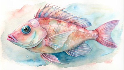 Gentle watercolor illustration of a candy hogfish.