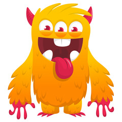 Funny cartoon monster character. Illustration of cute and happy alien creature for Halloween party decoration or package design. Vector isolated