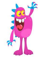 Funny cartoon monster character. Illustration of cute and happy alien creature for Halloween party decoration or package design. Vector isolated