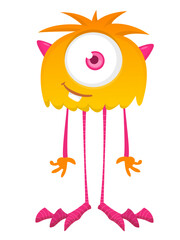 Funny cartoon monster character. Illustration of cute and happy alien creature for Halloween party decoration or package design. Vector isolated