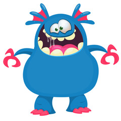Funny cartoon monster character. Illustration of cute and happy alien creature for Halloween party decoration or package design. Vector isolated