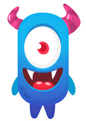 Funny cartoon monster character. Illustration of cute and happy alien creature for Halloween party decoration or package design. Vector isolated
