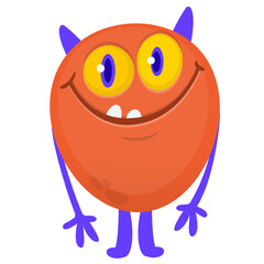 Fototapeta premium Funny cartoon monster character. Illustration of cute and happy alien creature for Halloween party decoration or package design. Vector isolated