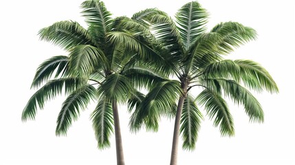  palm tree with broad green leaves on a white background . Anime foliage, anime background