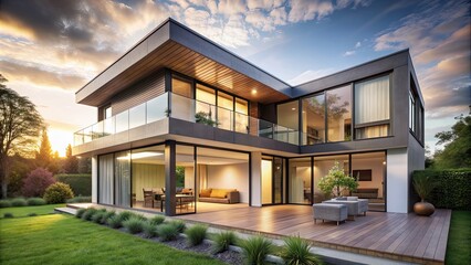 Modern house with large windows and soft morning light , architecture, home, building, residential, contemporary, design, interior