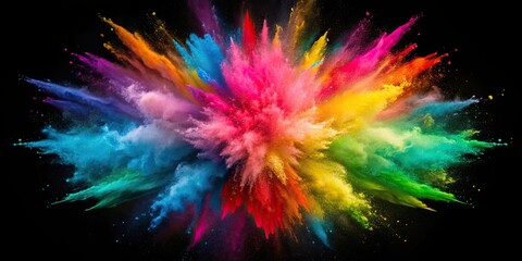 Explosion splash of colorful powder with freeze abstract spatter of colored dust powder , vibrant, celebration, festival