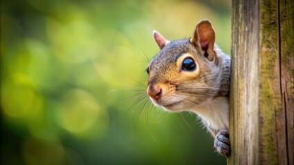 Curious squirrel peeking out from the side, squirrel, curious, cheerful, animal, wildlife, adorable, peeking, hiding, curiosity