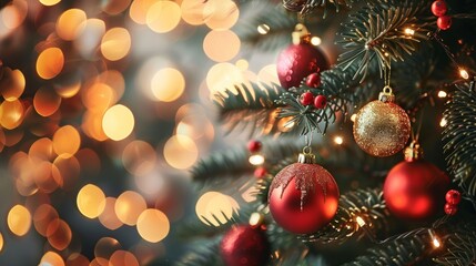 Obraz premium Christmas tree with baubles and decorations