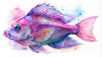 Abstract watercolor design of a purple-lined anthias.