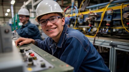 Young electricians in training beam with pride as they engage in hands-on practice embodying the principles of vocational education.