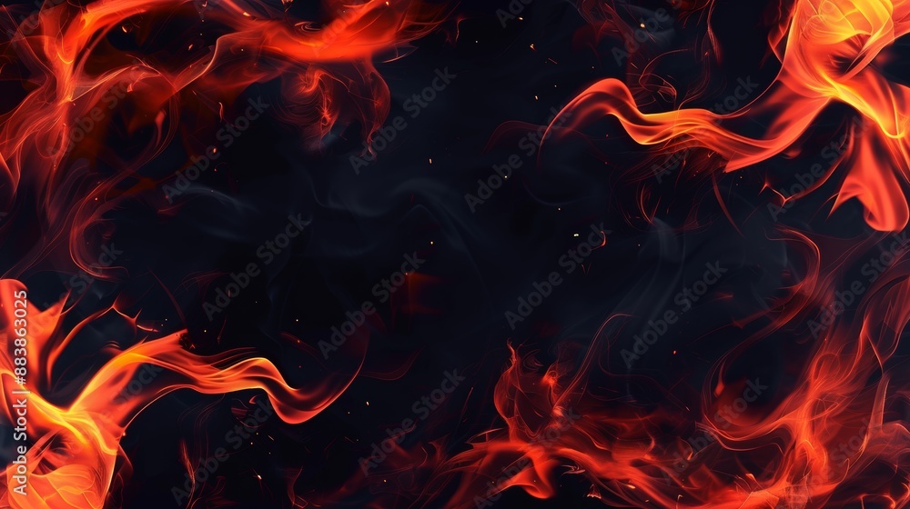 Wall mural pattern with red flame of fire on black background