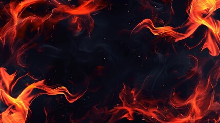 pattern with red flame of fire on black background