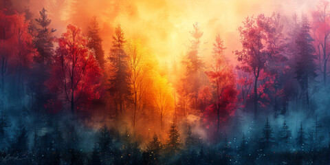 カラフルな光の背景の水彩画