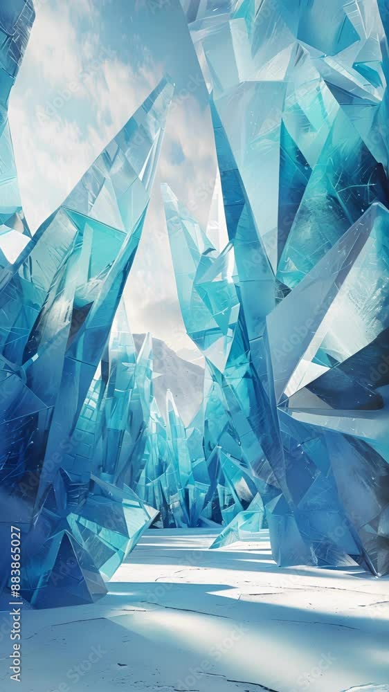 Poster a sharp angular design in various shades of arctic blue evokes the feeling of being surrounded by to