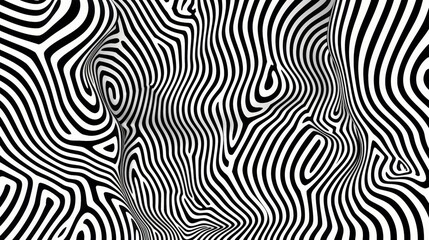 Fototapeta premium Abstract black and white optical illusion with wavy lines creating a hypnotic, distorted effect. Perfect for backgrounds and design projects.