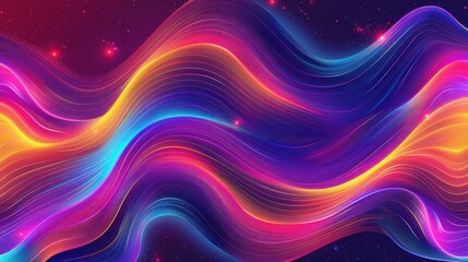 Obraz premium Vibrant abstract waves of colorful light creating a dynamic and fluid visual composition on a dark background for a striking artistic effect.