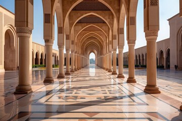 Fototapeta premium Arches and Columns Leading to a Sunny Courtyard