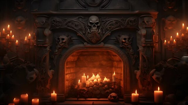 Halloween background. Pumpkins, skulls, bats and scary elements. Halloween, witchcraft and magic concept.