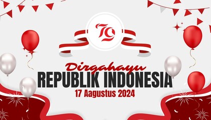 August 17. Indonesian Independence Day Greeting Card. Waving Indonesian flag isolated on red background. Patriotic symbolic background 4