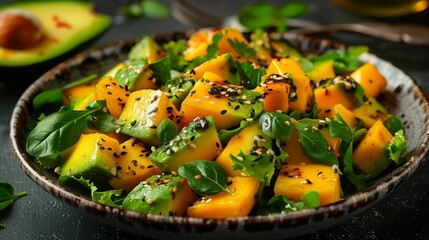 Fresh mango and avocado salad with a citrus vinaigrette. illustration