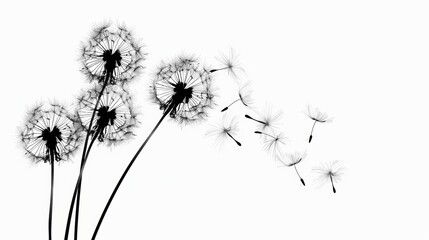 Dandelion Seeds Adrift on Breezy White