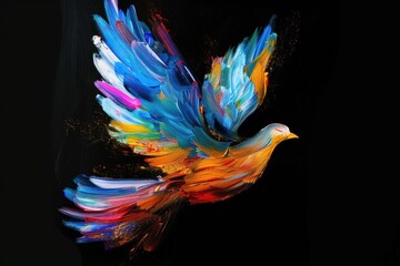 Obraz premium Abstract art. Colorful painting art of a dove. Holy Spirit concept. Christian illustration Isolated on black background