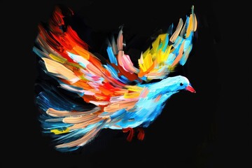 Obraz premium Abstract art. Colorful painting art of a dove. Holy Spirit concept. Christian illustration Isolated on black background