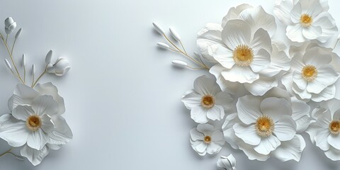 Fototapeta premium White Paper Flowers On White Background 